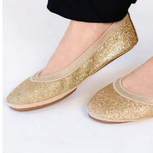 Yosi Samara Foldable Flat in Gold Glitter WITH DUST BAG 10